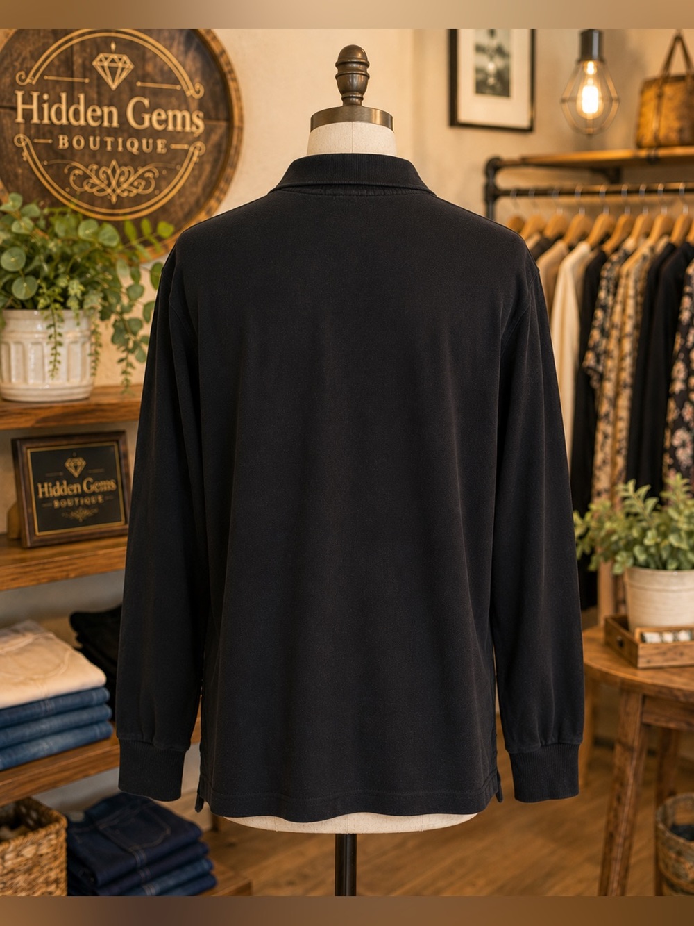 Ralph Lauren Black Long-Sleeve Polo with Gold Crest - Picture 4 of 9